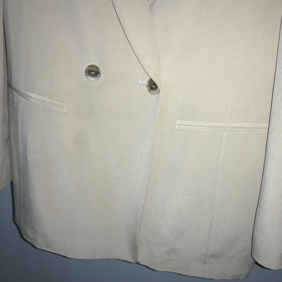 Liz Claiborne cream silk double breasted jacket Sz 10 Lagenlook tuxedo collar - Picture 2 of 5